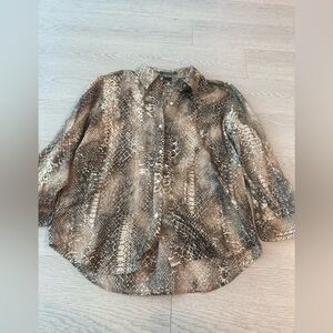 Lauren Ralph Lauren Snake Print Button Down Long Sleeve Top Blouse Size Large